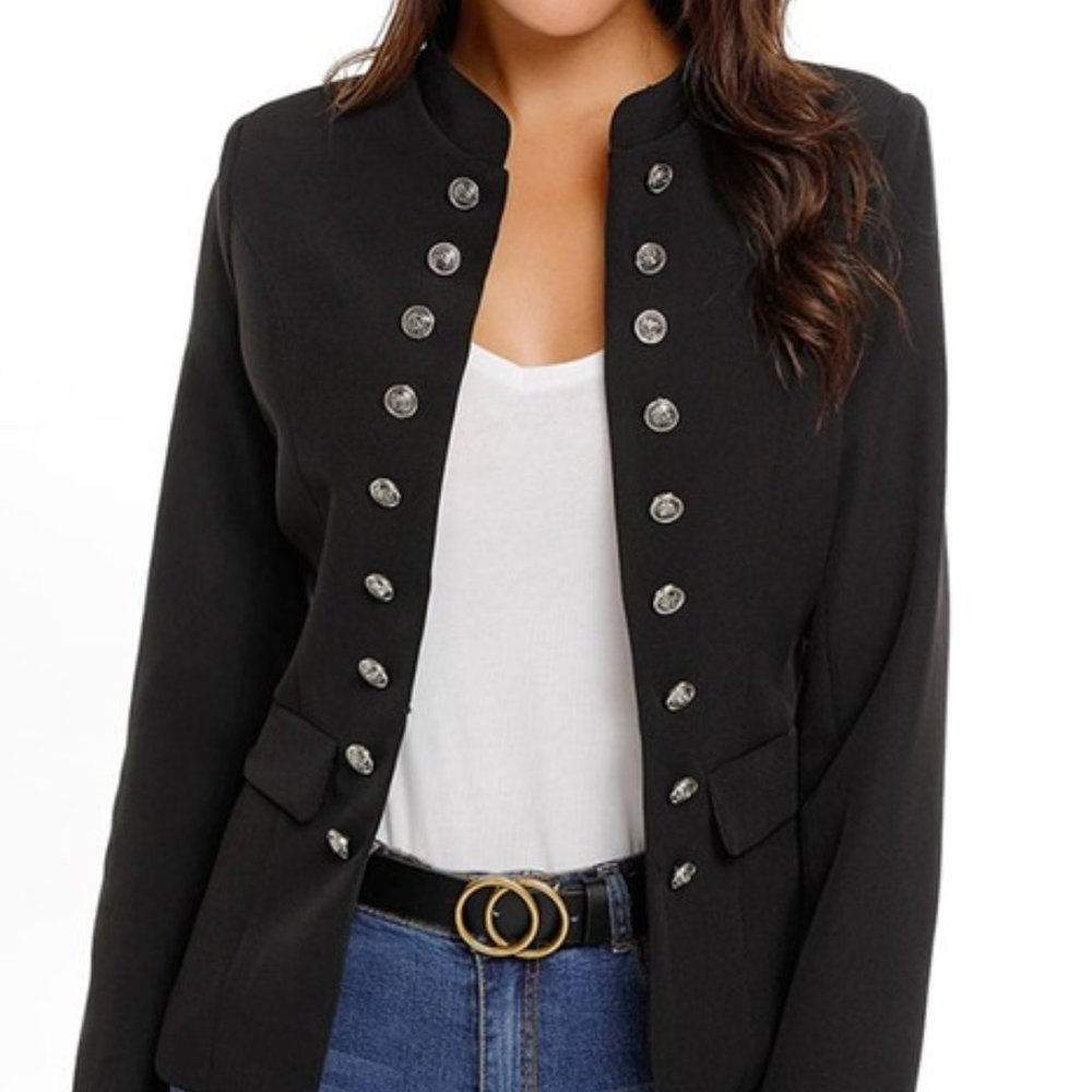 NWOT LOOKBOOK Black Military-Inspired Open Blazer | SZ L